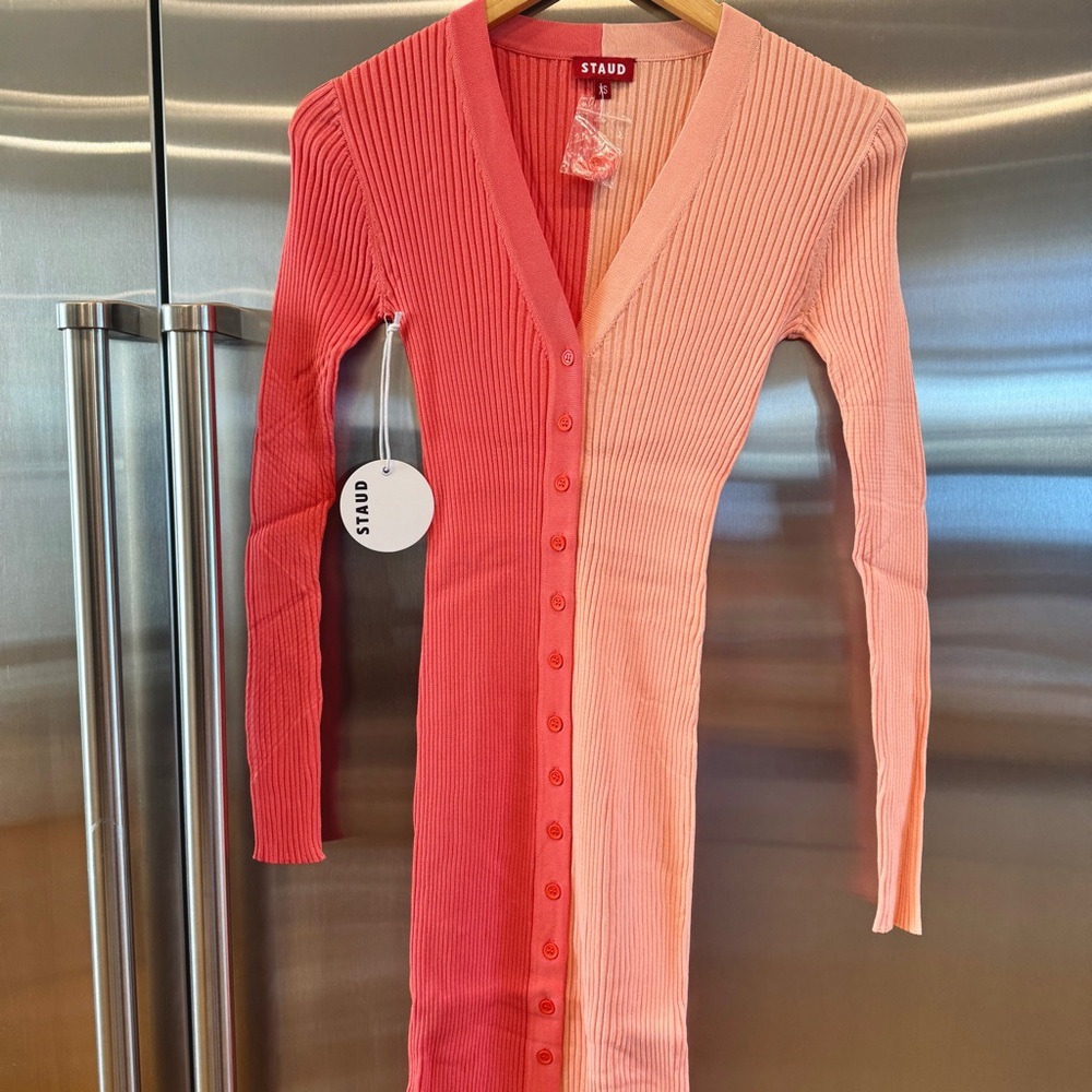 NWT Staud Shoko Sweater Dress in Bittersweet Peach Light Pink Blush Button Down - Picture 6 of 16